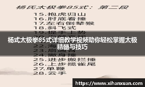 杨式太极拳85式详细教学视频助你轻松掌握太极精髓与技巧